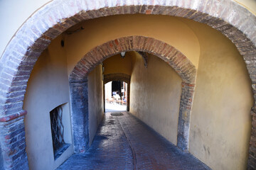 Siena, Italy. September 17, 2024. the narrouw streets of the old center of Siena.