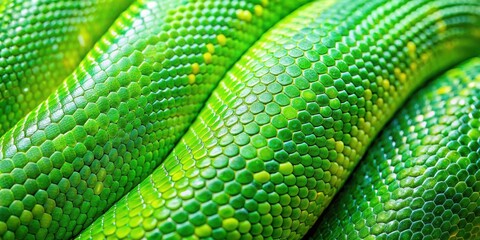 Obraz premium Bright and colorful close-up of beautiful green python skin texture, reptile, scales, vibrant, exotic, luxurious