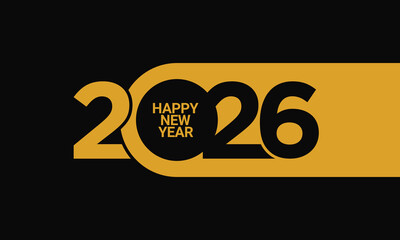 2026 Happy New Year Lettering on Black Background.