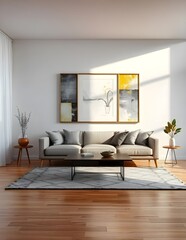 Fototapeta premium Generative AI Frame mockup,3D render, modern living room