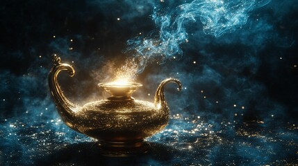 Golden Lamp Illuminates With Magical Blue Smoke