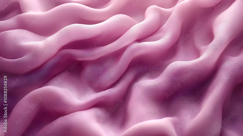 Poster a close-up view of soft, flowing pink fabric with delicate waves and folds, creating a serene and el