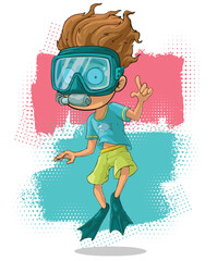 Cartoon Diver with Swimming Mask