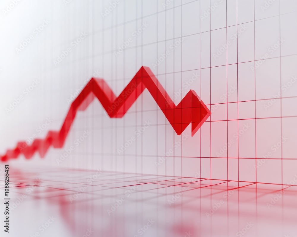 Poster dynamic red graph illustrating rising trend and increasing data points on a light background with gr