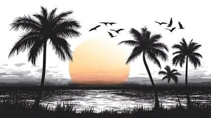 Palm Tree Silhouette with Pink and Blue Gradient