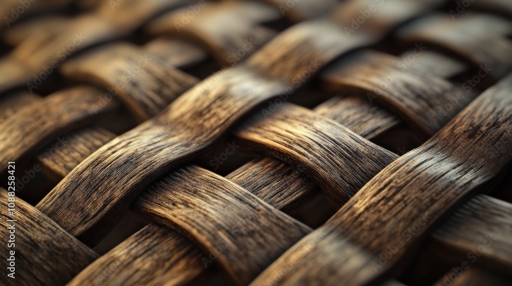 Poster a close-up view of a textured woven material showcasing intricate patterns and rich, warm tones.