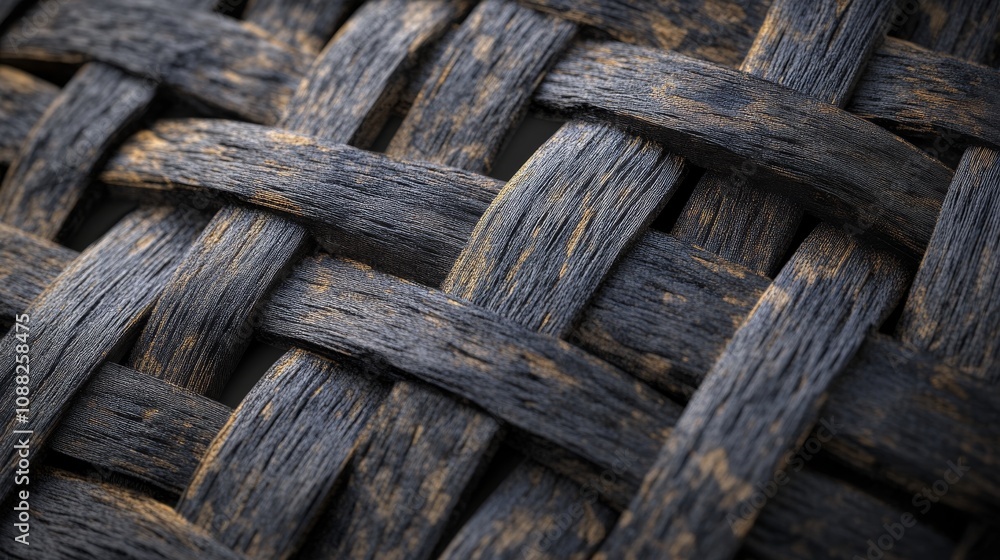 Poster a close-up of a woven texture, featuring dark strands interlaced in a complex, intricate pattern.