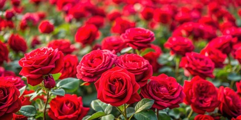 Obraz premium A stunning sea of vibrant red roses blooming in full glory, creating a beautiful floral background , roses, red flowers, garden
