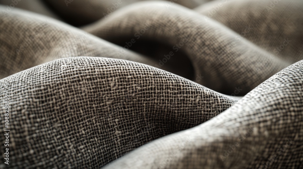 Poster a close-up view of textured fabric displaying soft waves and a natural color, highlighting its woven