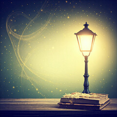 vintage street lamp. poster design of street lamp. street lamp with old vintage books.