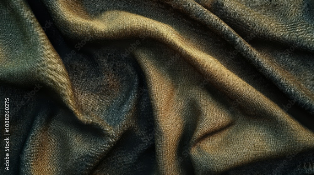 Poster a textured, wavy fabric in dark shades, creating an elegant and cozy appearance, showcasing intricat