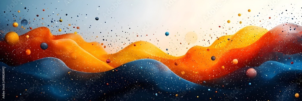 Poster captivating 2025 new year banner design featuring a dynamic arrangement of colorful abstract geometr