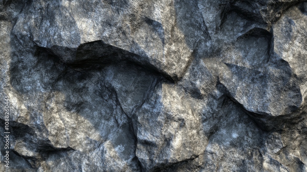 Poster a close-up view of textured gray rocks, showcasing intricate patterns and natural features.