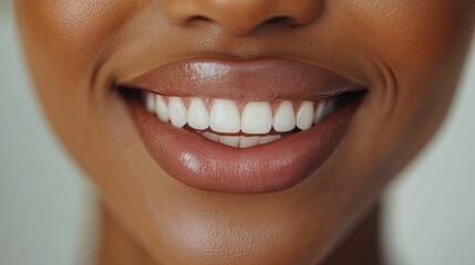 Close up of a smiling womans beautiful white teeth