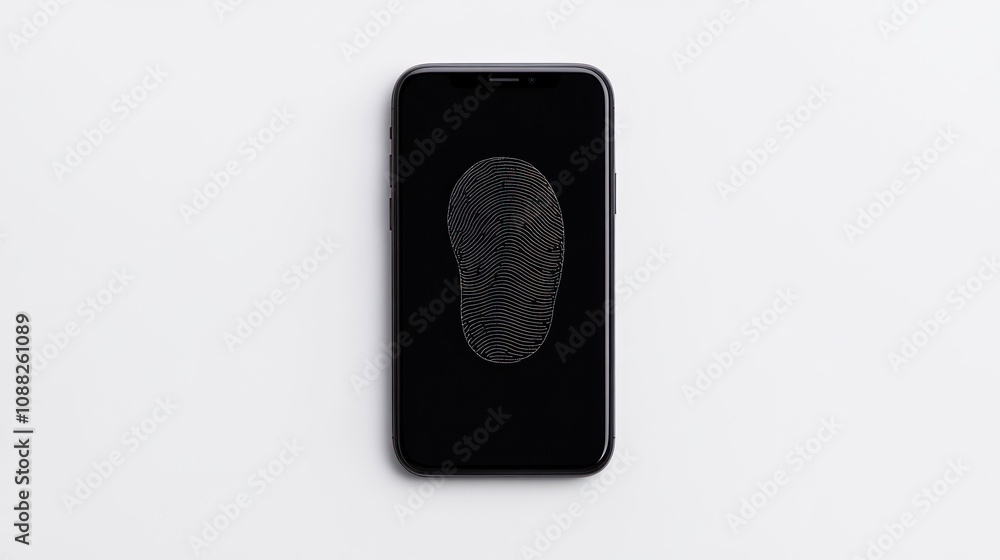 Poster a smartphone displaying a footprint-like graphic on a black screen.