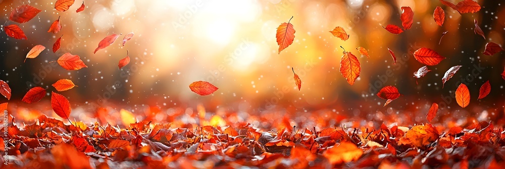 Poster stunning vibrant orange and red autumn leaves falling gently on a serene isolated background creatin