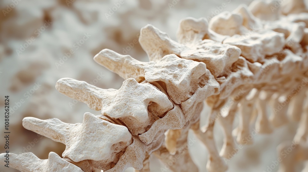Poster close-up view of a vertebral column, showcasing the intricate structure of spinal vertebrae in a nat