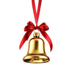 christmas bell with knotted red ribbon on transparent background