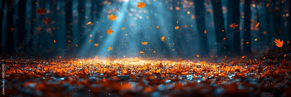 Aufkleber enchanting autumn forest scene with vibrant colorful leaves and soft warm sunlight filtering through