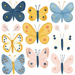whimsical watercolor cute Colorful butterfly illustrations for design projects.