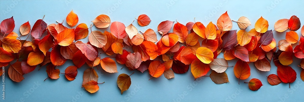 Aufkleber vibrant autumn foliage with colorful scattered leaves on a clean background providing ample copy spa