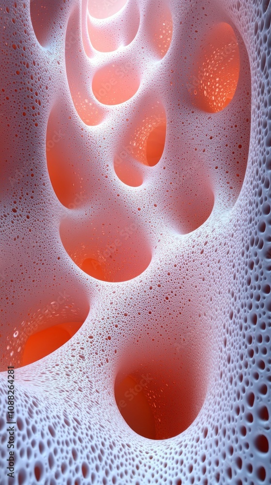 Poster abstract image featuring bubbles and fluid shapes in red hues.