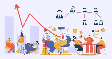 Fototapeta premium Working business team vector illustration. Goals, objectives, business grow and plan symbol teamwork, cooperation, patnership.