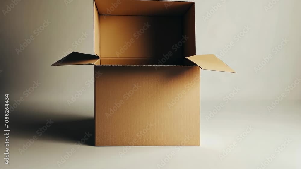 Poster a cardboard box is open and sitting on a white background. the box is empty and has a simple design