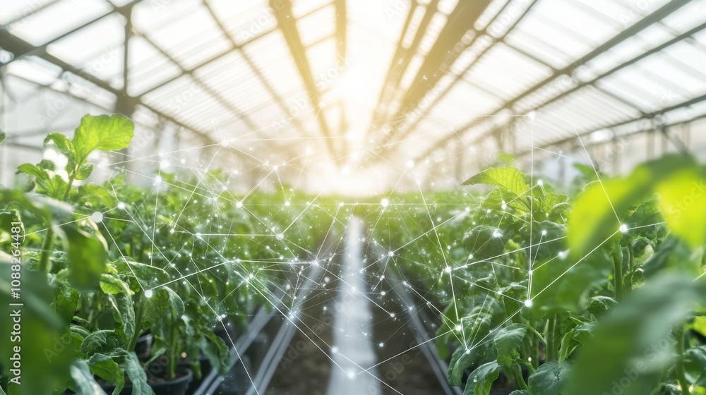Aufkleber a sophisticated ai-powered smart farming system for greenhouse management, modern greenhouse environ