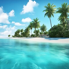 Obraz premium Tropical Beach with Palm Trees and Turquoise Water.