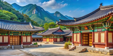 Obraz premium Traditional gate and buildings at Haeinsa Temple on Mount Gaya in South Korea