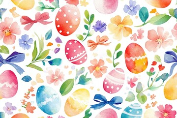 Easter Egg and Floral Watercolor Illustration.