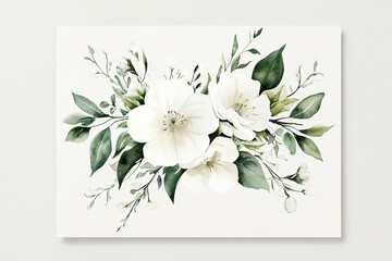 Elegant White Flowers in Watercolor Art Style.