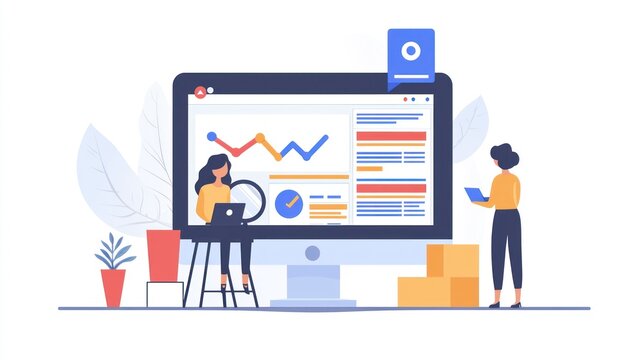Digital SEO Strategy Concept with Keywords Ranking and Search Magnifier in Flat Vector Design on White Background