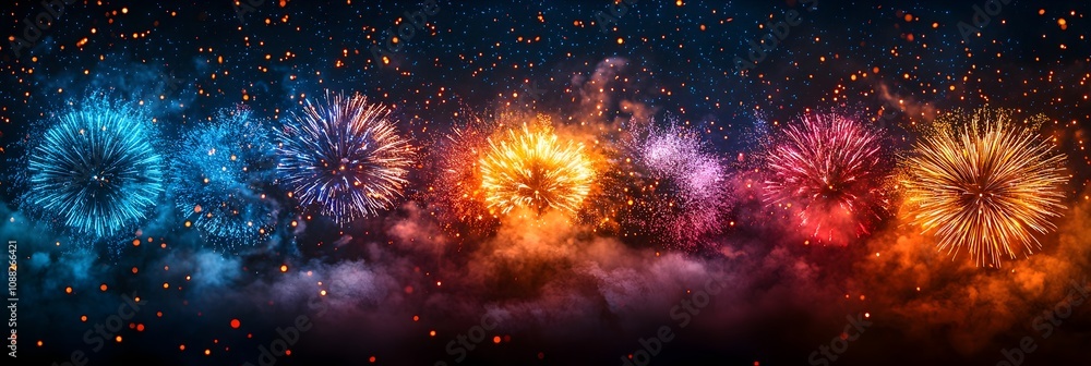 Poster stunning display of diwali fireworks bursting in a vivid array of colors creating a mesmerizing spec