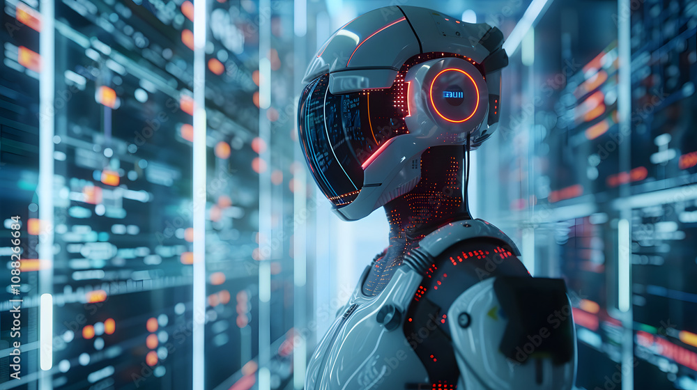 Aufkleber 3d rendering artificial intelligence ai research of droid robot and cyborg development for future of