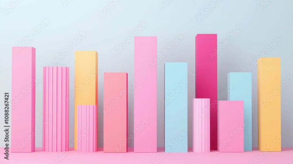Poster seo optimization and algorithm concept. a vibrant arrangement of colorful bars in pink, yellow, and 