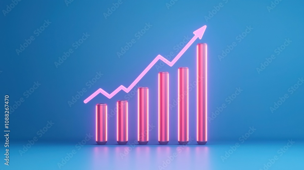 Aufkleber seo optimization and algorithm concept. a vibrant graph with a rising trend line and neon bars, symb