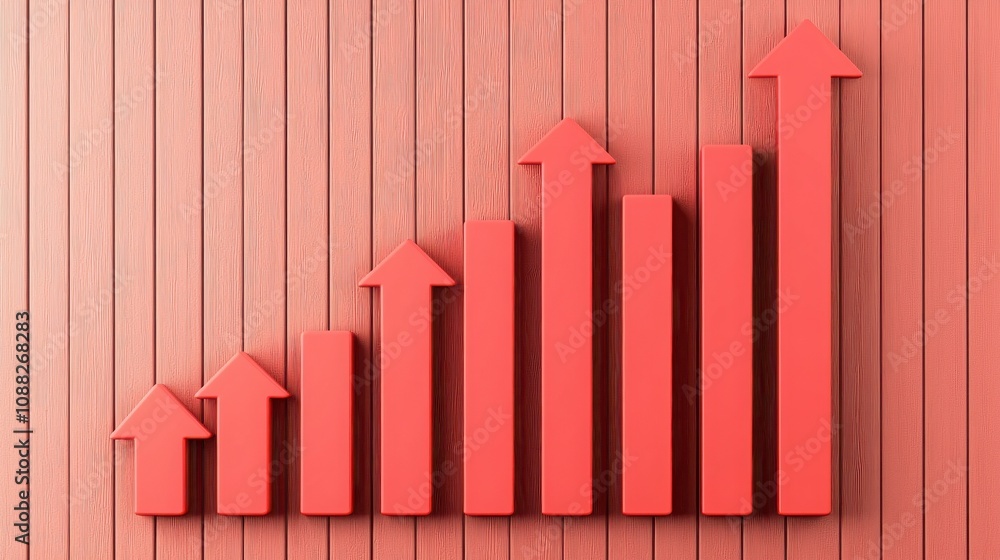 Aufkleber seo optimization and algorithm concept. a rising red bar graph against a wooden background, symboliz