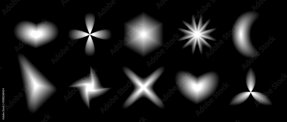 Aufkleber black smooth blurred gradient form set. grunge blurry geometric shape collection. fading abstract el