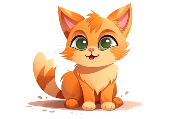 Cute cartoon kitty cat with fluffy tail, smiling happily, perfect for pet-themed designs