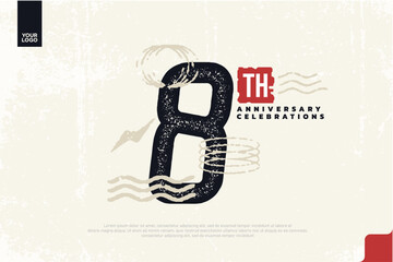 8th anniversary with grunge texture and abstract geometric shapes