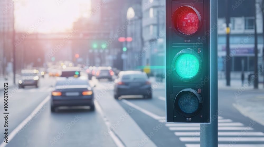 Aufkleber A sophisticated AI-powered smart traffic signal system for urban areas, modern city streets with integrated technology for managing traffic signals to optimize traffic flow and reduce delays