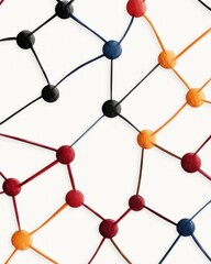 A colorful network of interconnected nodes and lines, resembling a molecular or abstract design, showcasing vibrant colors and geometric patterns.