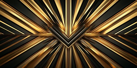 Obraz premium Abstract gold and black radiating lines forming a central V-shape.