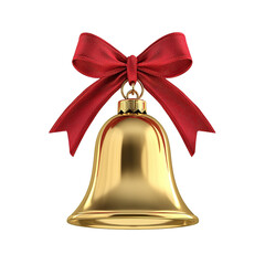 christmas bell with knotted red ribbon on transparent background