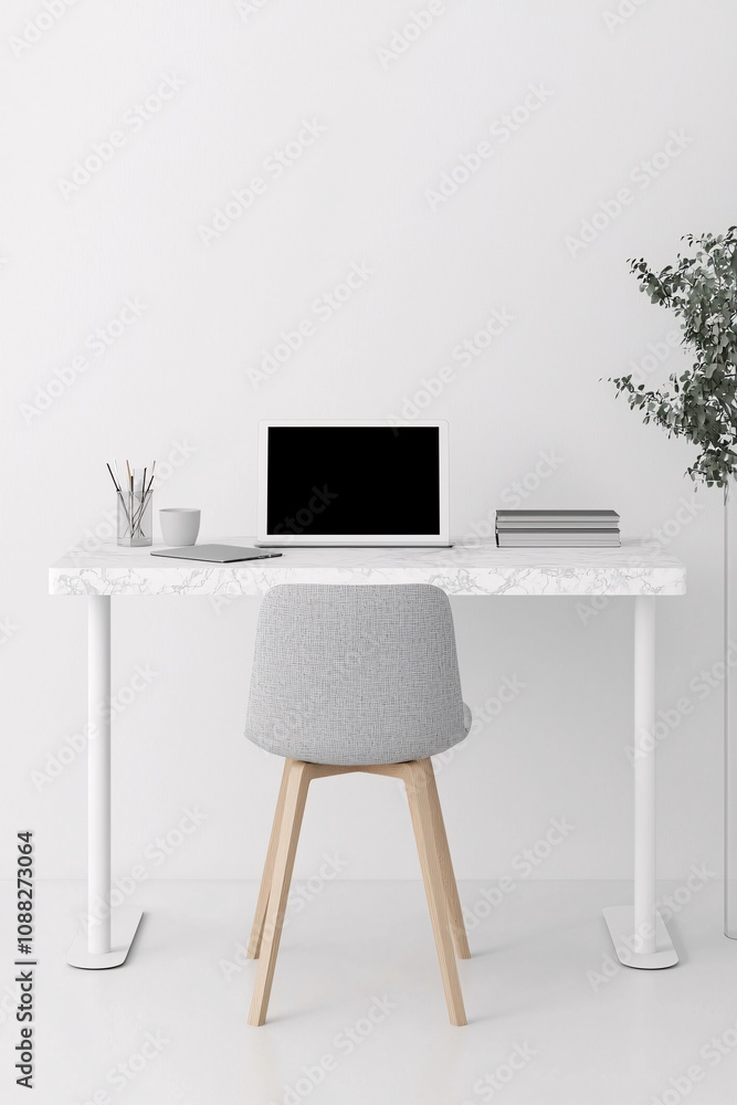 Poster realistic digital prototype mockup of a productivity tablet app, placed on a desk with a clean, neut