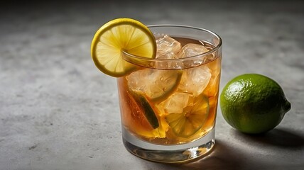 Fototapeta premium A glass of lemon tea ice with a lime slice