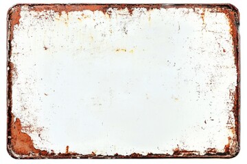 Fototapeta premium Vintage Rusty Metal Sign with White Background and Brown Border for Vintage-themed Designs or Old-fashioned Concepts.