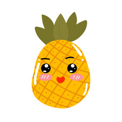 kawaii pineapple emoticon design element stock. Vector set of cute kawaii pineapple emojis. pineapples cartoon design isolated on white background